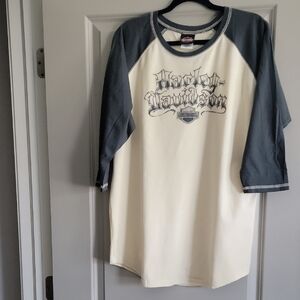 Harley-Davidson Women's Raglan Shirt - Cream and Gray